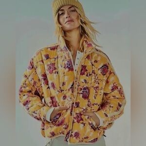 FP Movement by Free People Yellow Floral Puffer Jacket